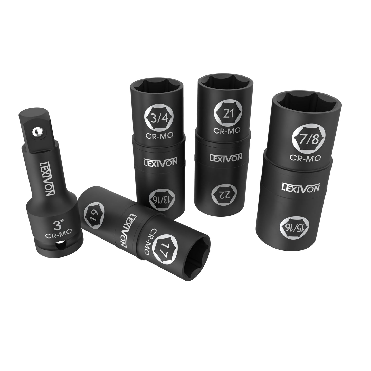 LEXIVON 1/2" Drive Lug Nut Impact Socket Set, 8-in-4 Flip Design, Inch & Metric Fit, Cr-Mo Steel Full Impact Grade (LX-110)