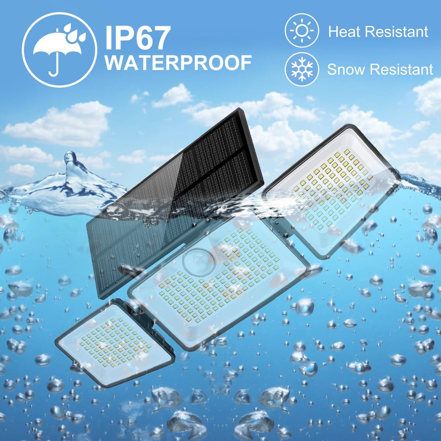 Daphino Solar Lights Outdoor 2500LM, 252 LEDs, 3-Head 355° Motion Sensor, IP67 Waterproof, Wide Angle Street/Area Lights, 2 Pack