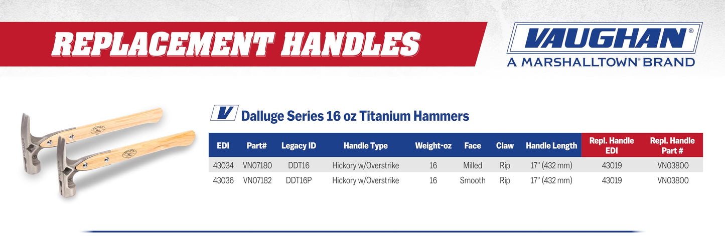 VAUGHAN DALLUGE 16 oz Titanium Hammer, Magnetic Nail Holder, Milled Face, VN07180