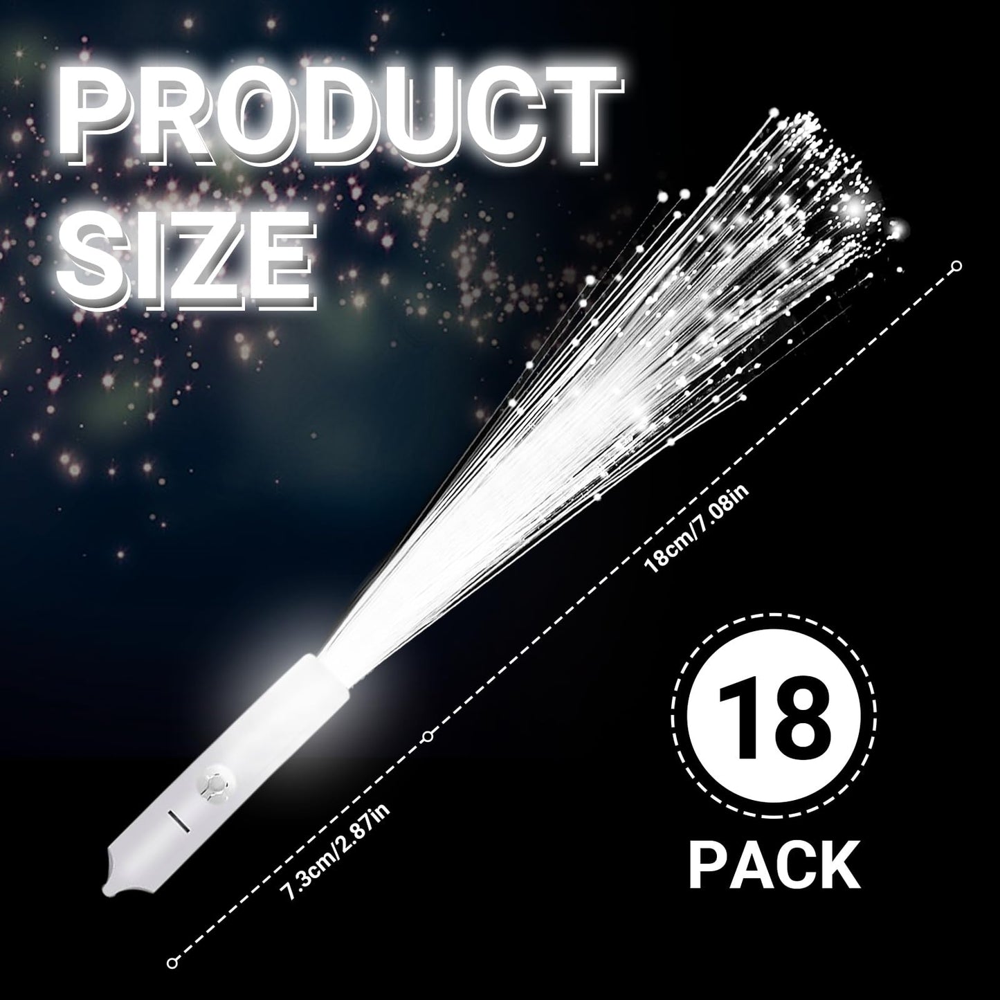 18PCS White LED Fiber Optic Glow Wands, Flashing Light-Up Wands with 3 Modes for Wedding, Halloween, Christmas & Party Favors