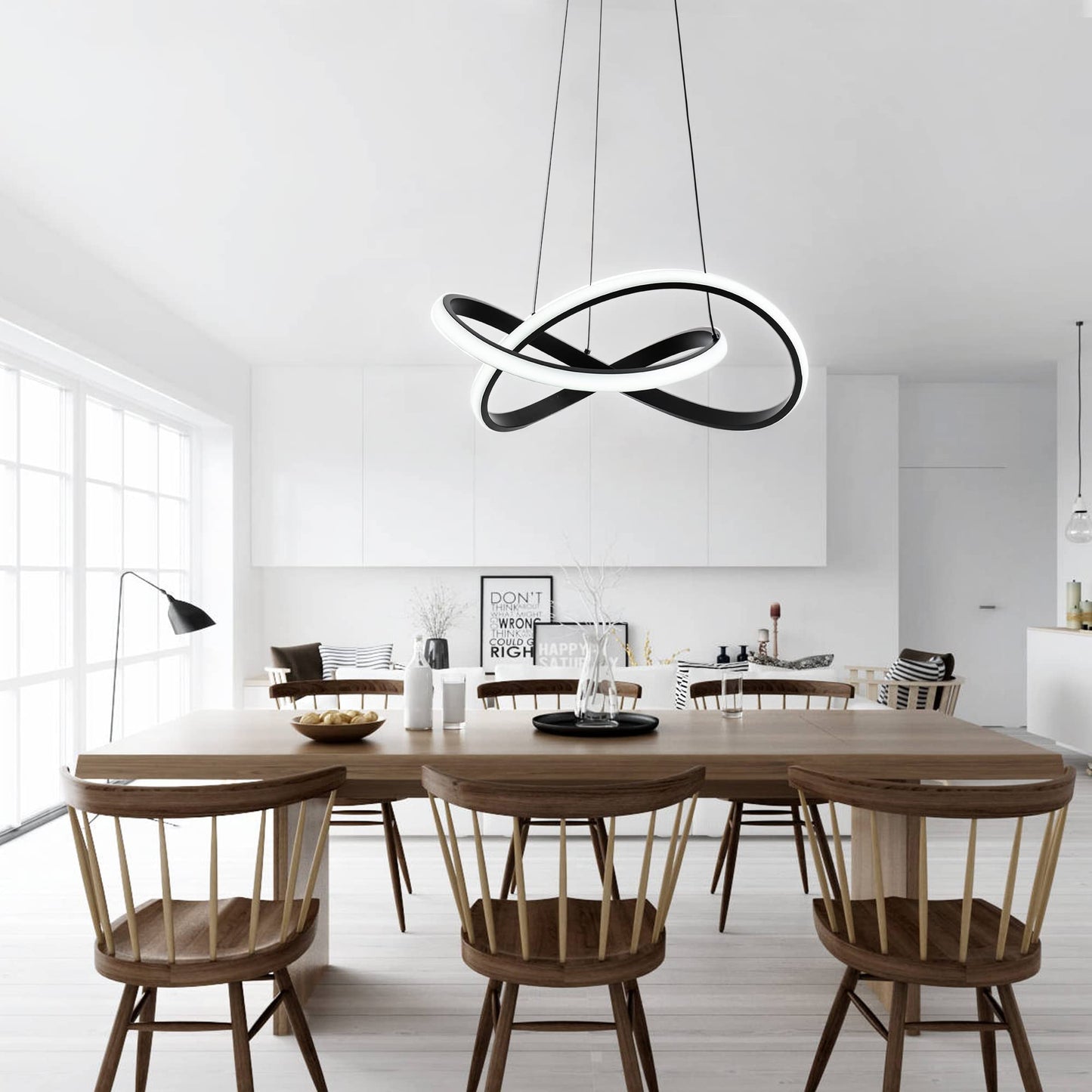 MAYNA Modern LED Pendant Light, Irregular Ring Chandelier, Adjustable Contemporary Fixture for Dining, Kitchen, Living Room, Bedroom, 6000K