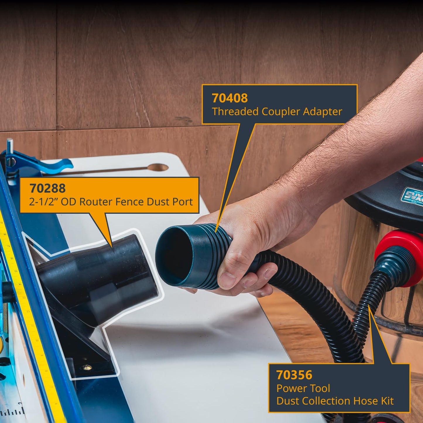 POWERTEC 70288 Router Table Dust Port – Dust Collection Hose 2-1/2 inch Connector for Router Table Fence