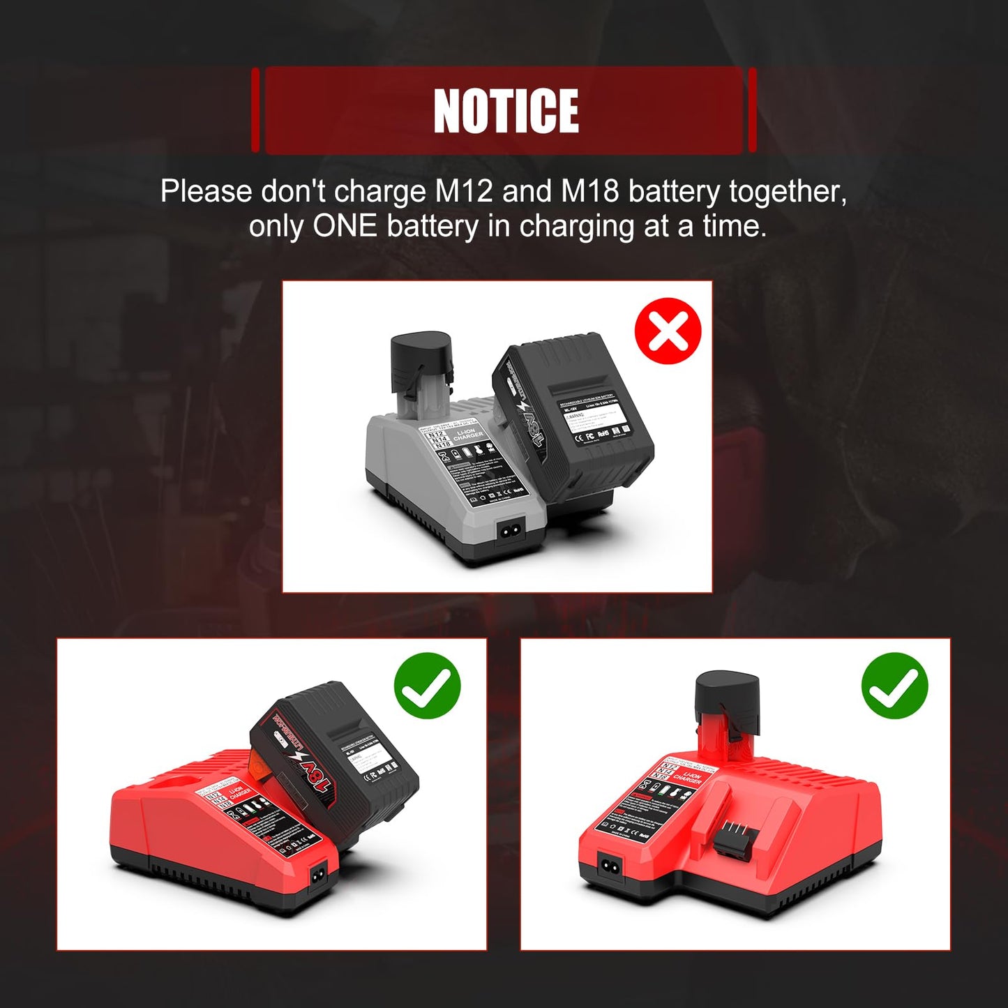 Powilling Rapid Charger Replacement for Milwaukee M-12 M-18 Lithium Ion Battery 48-59-1812 48-11-2420 48-11-1815 48-11-1840 48-11-1841 48-11-1850