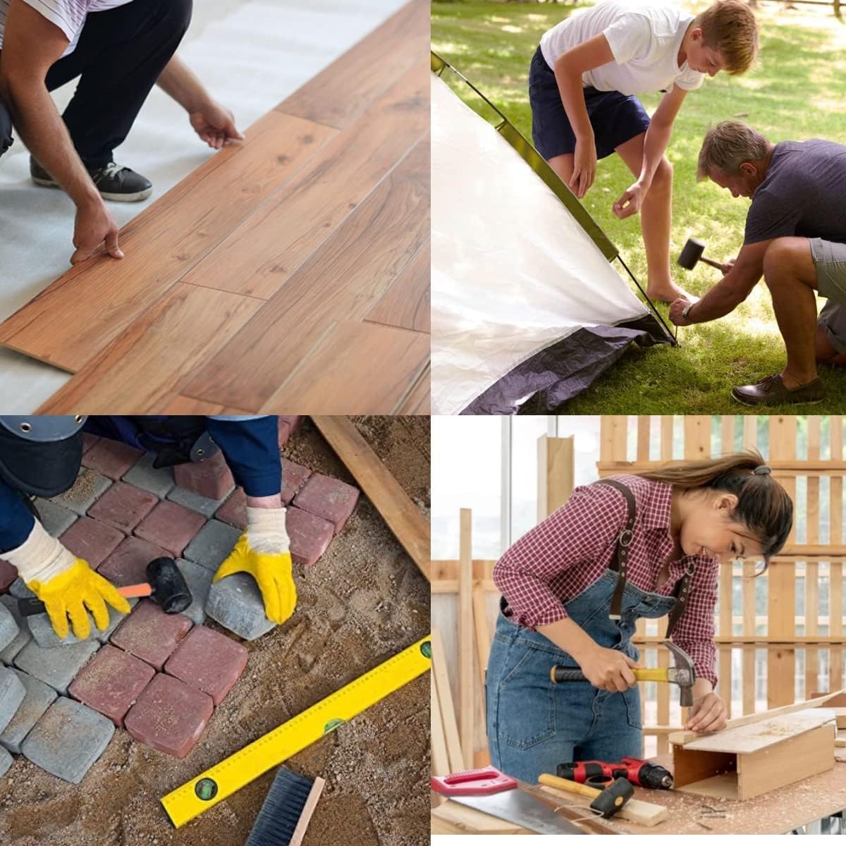 Edward Tools 16oz Rubber Mallet Hammer – Eco-Friendly, Soft Blow Rubber Head for Camping, Flooring, Woodworking, Tent Stakes, Ergonomic Grip