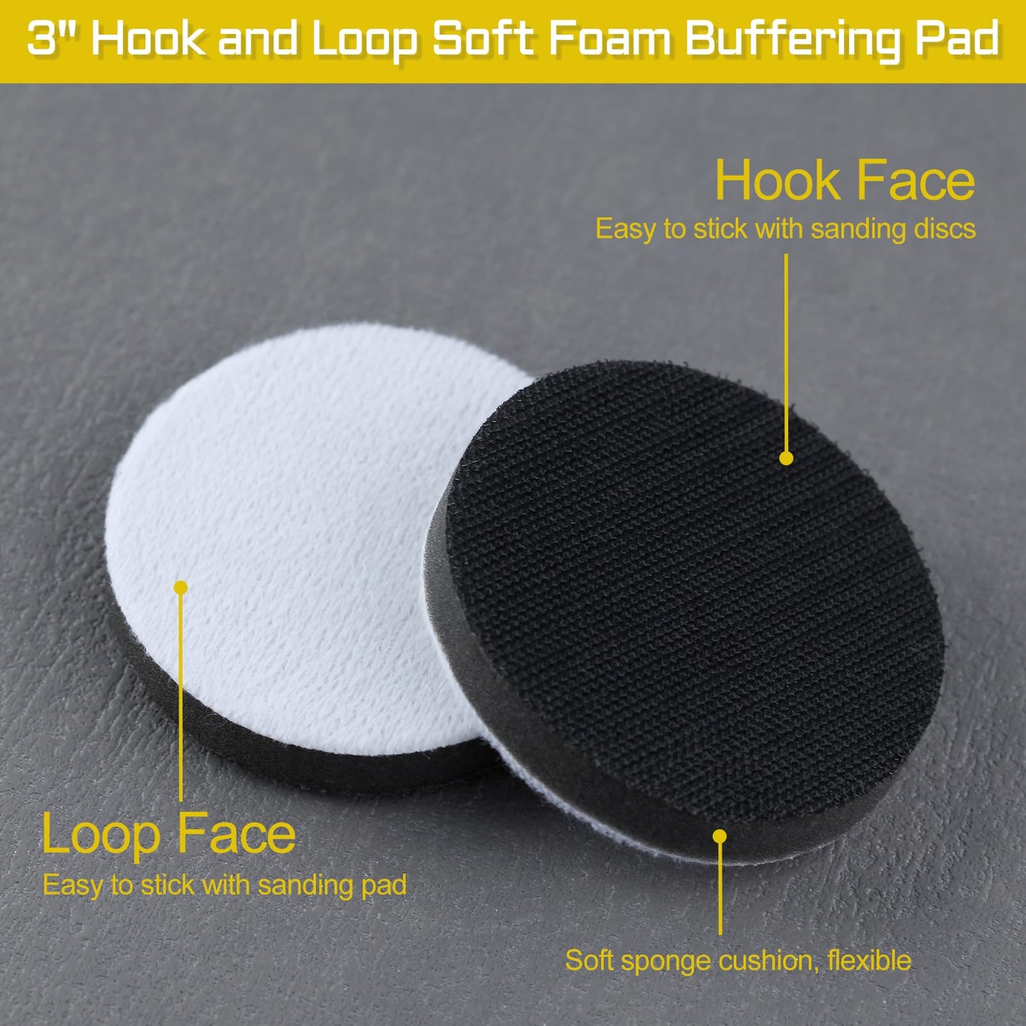 LEONTOOL 5-Pack 3" Hook & Loop Soft Foam Buffer Pads, Thick Sponge Cushion for Orbital Sanders, No-Hole Sanding Interface Pads