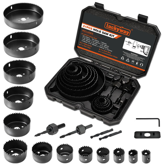 Luckyway 21-Piece Hole Saw Kit, 3/4"-5" Hole Cutter Set with Drill Bits & Storage Case for Wood, PVC, Plastic, Drywall