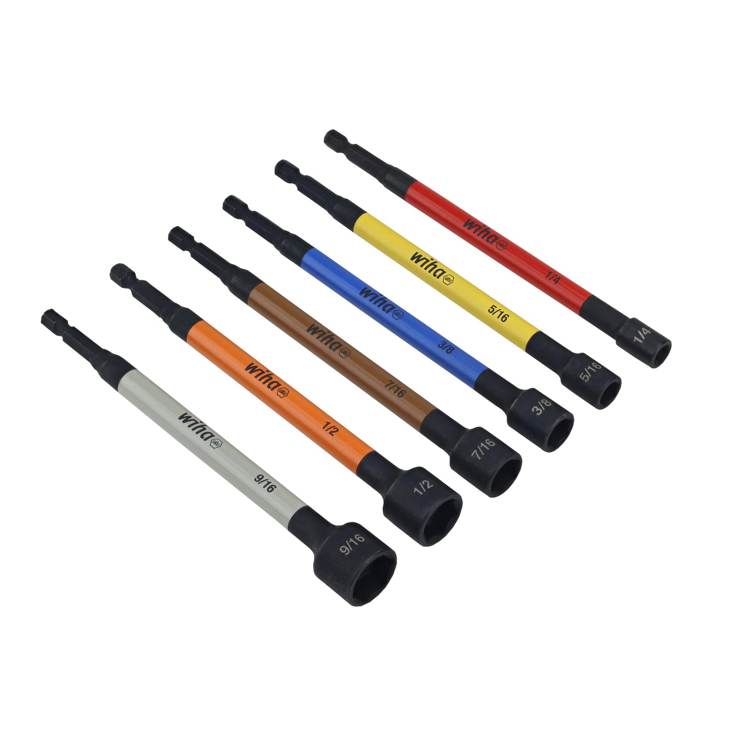 Wiha 70486 Magnetic Nut Setter Set, 6 Piece SAE, Color Coded, 1/4-Inch Hex Drive, Impact Rated