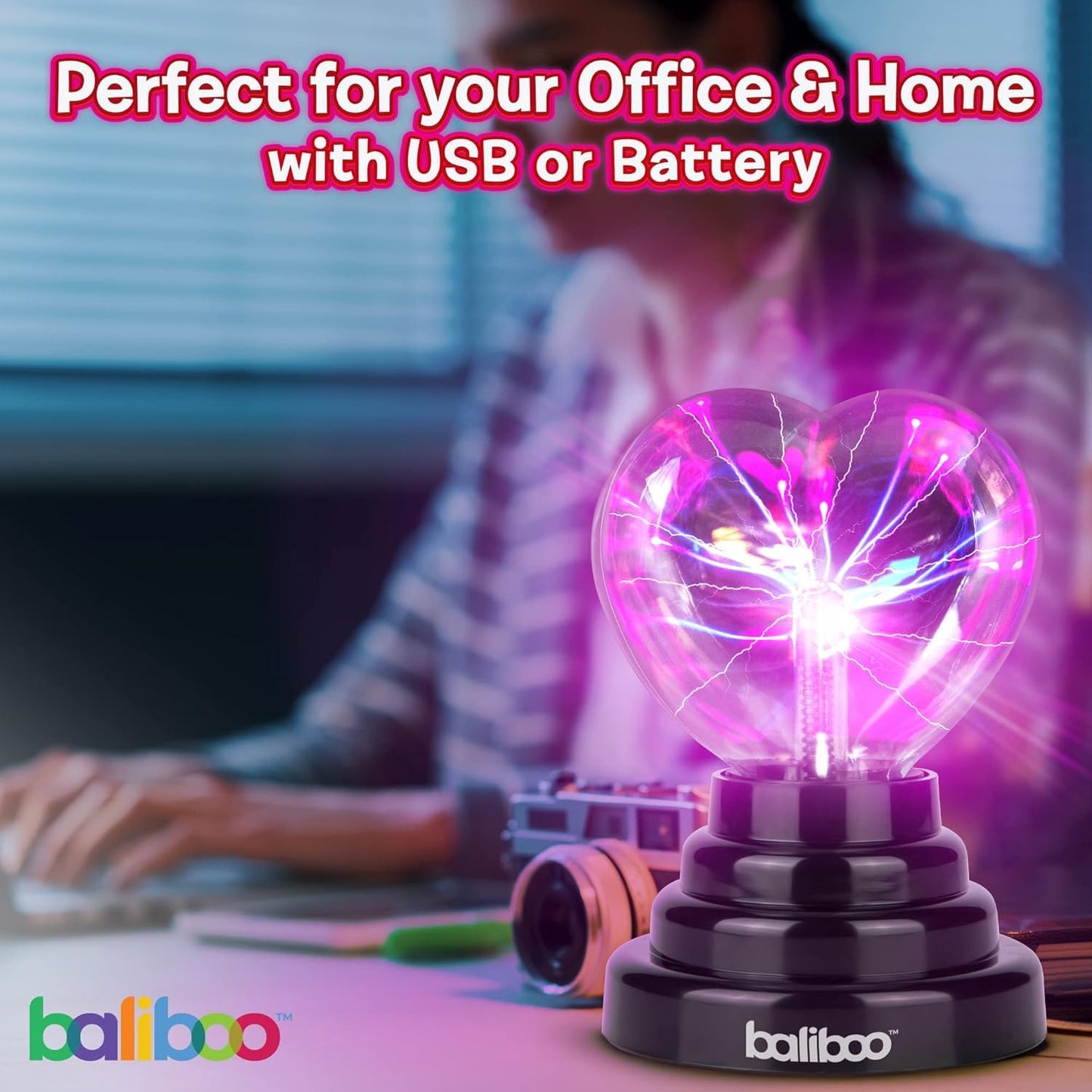 BALIBOO 4" Heart Plasma Lamp – Touch-Activated Lightning Globe, USB & Battery Powered, Interactive Science Ball, Valentine's Gift