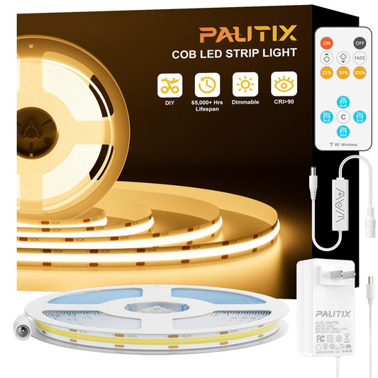 PAUTIX 16.4ft COB LED Strip Light, UL Listed, Warm White 2700K, CRI93+, Dimmable, Flexible Tape Light with RF Remote for Cabinets & Kitchen