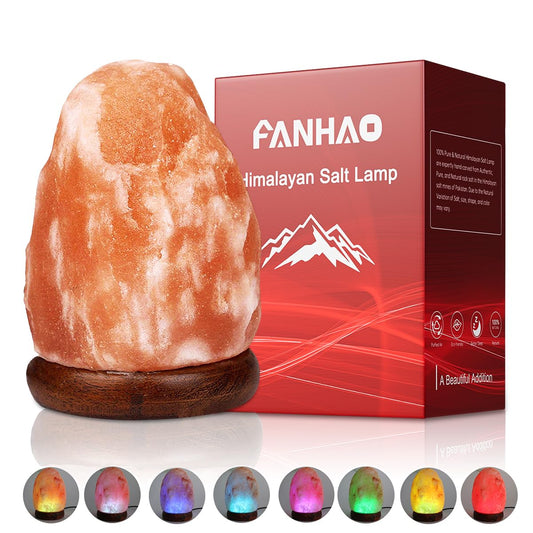 FANHAO Himalayan Salt Lamp with 8 Colors Changing, 100% Natural Crystal Salt Light Glow Hand Crafted Night Light for Lighting, Decoration and Gift