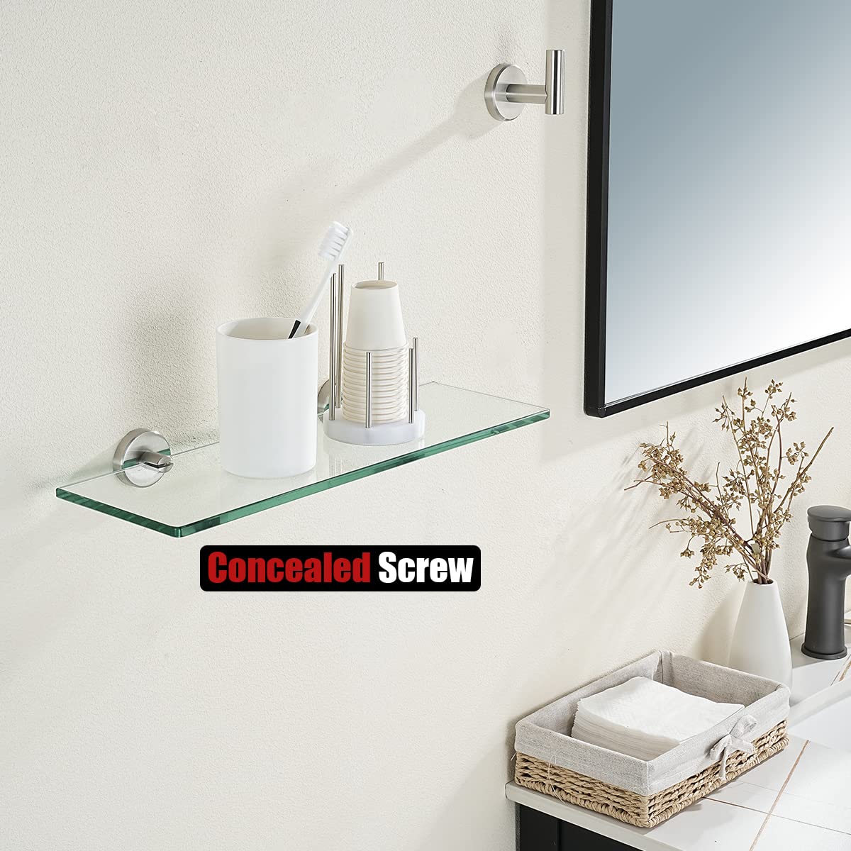 JQK Bathroom Glass Shelf, TGS101L16-BN