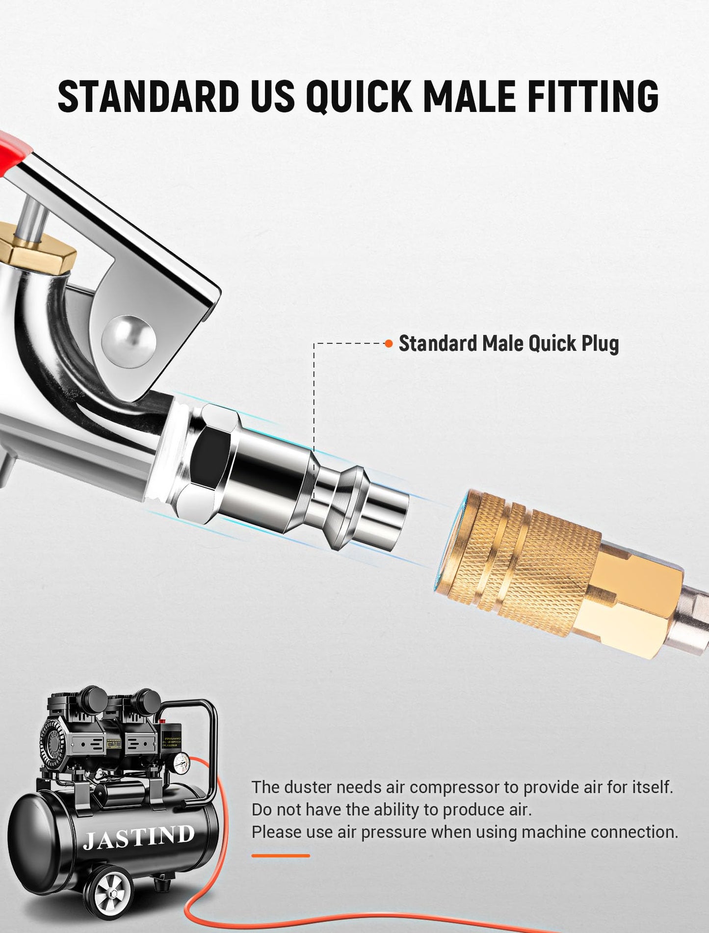 JASTIND 4-Pc Air Blow Gun Kit, 2-Way Nozzle with Rubber Tip & 1/4" Quick Plug, Air Compressor Blower for Dust Cleaning
