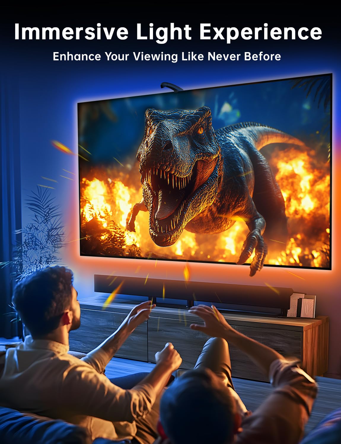 FFJ 14.7ft TV LED Backlight with Sensor, Cuttable RGB Strip for 55-65" TV & PC, App Controlled, Music & Game Sync Color-Changing Lights