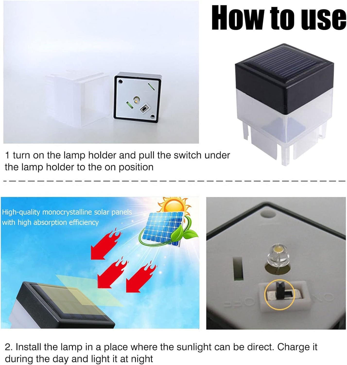 TERBBU Solar LED Fence Post Cap Light 2x2 Inch (5x5cm) - for Wrought Iron, Aluminum & Garden Fences, Waterproof Outdoor Solar Lights(White Light) (12)