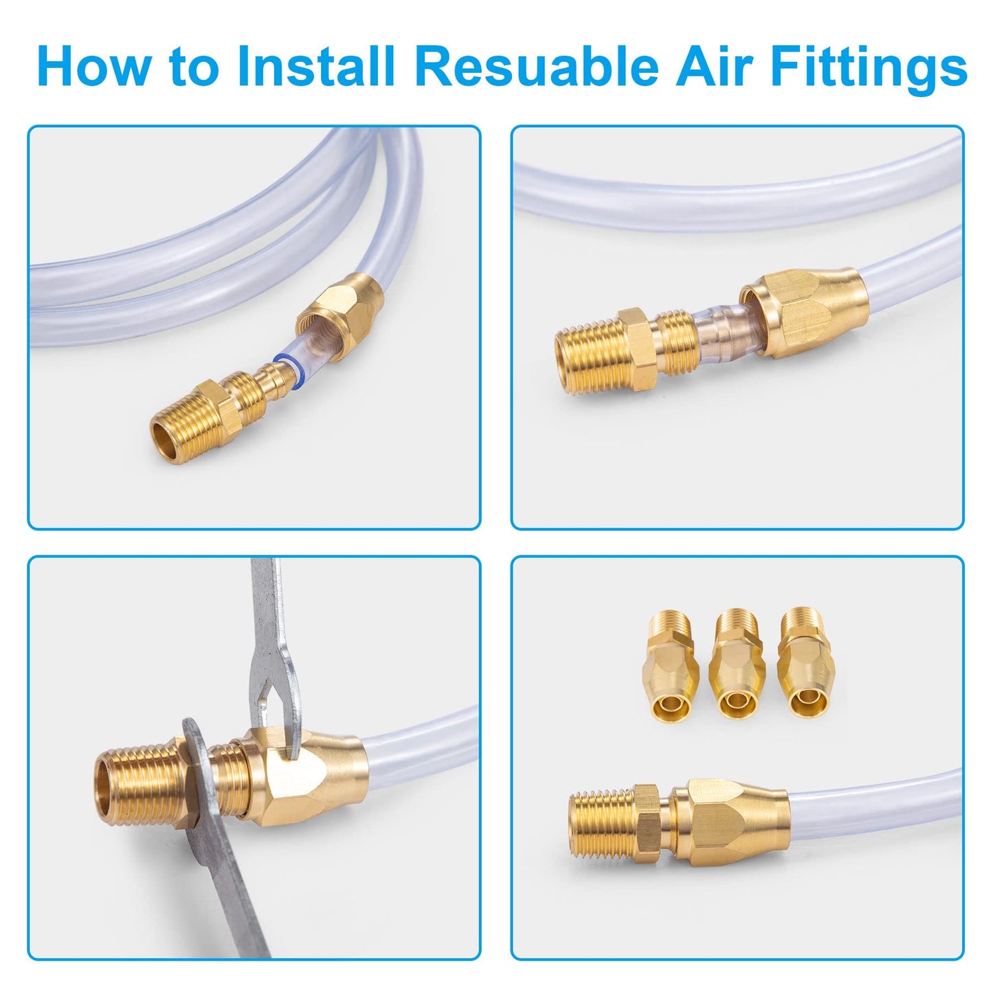 Breezliy Premium Solid Brass 4PCS Reusable Replacement Fitting For 1/4-Inch ID Hose,1/4-Inch NPT Rigid