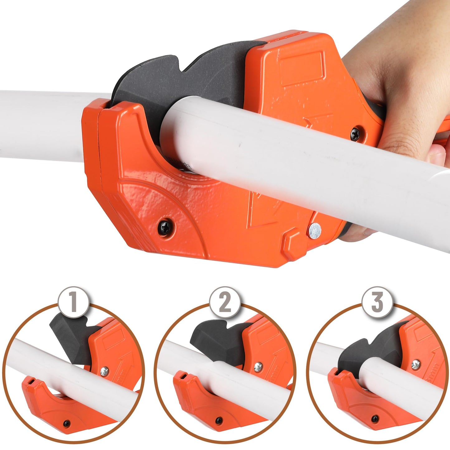Bates PVC Pipe Cutter, Ratcheting Tool for PVC, PEX & Plastic Pipes up to 2-1/2", Heavy-Duty Orange Shears