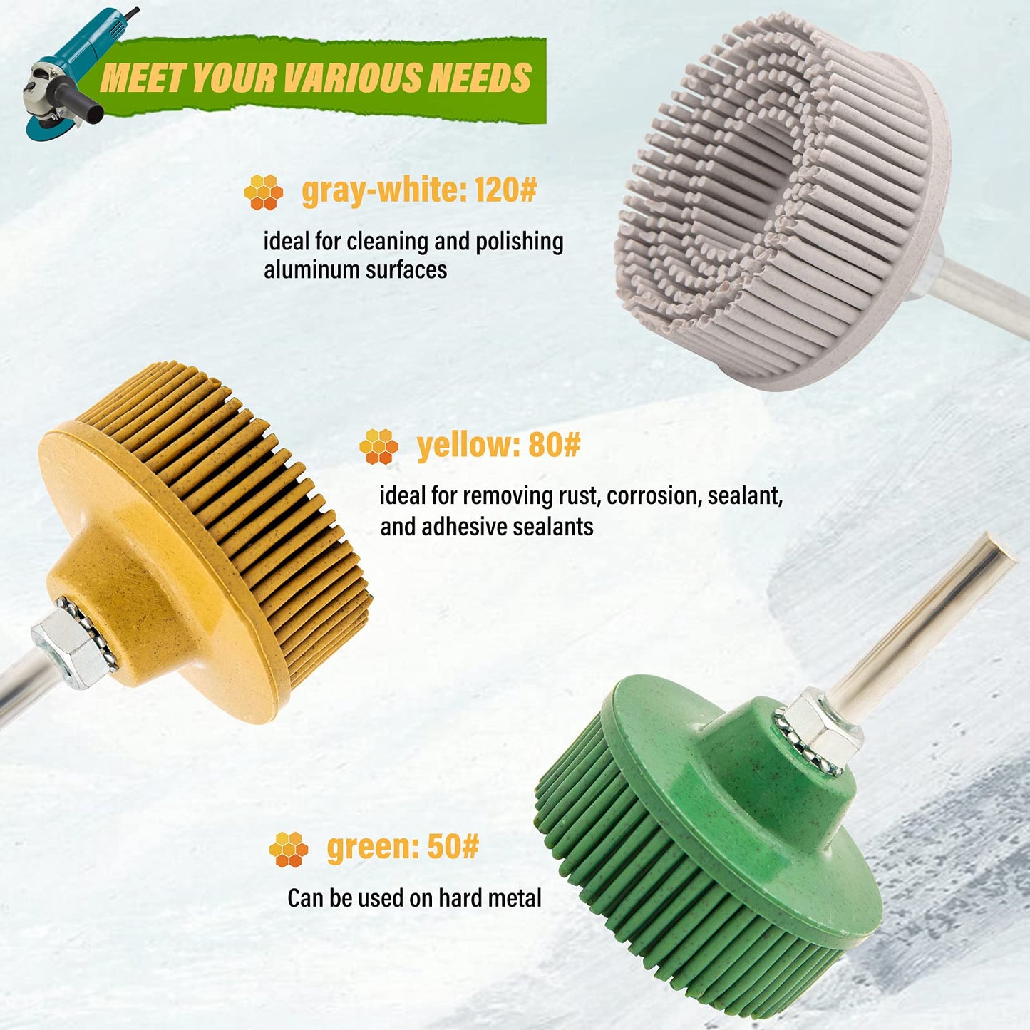 2 Inch Bristle Disc,6 Pieces Bristle Disc Grade - 120# 80# 50# Grit Abrasive Coating Removal Disc for Metal with 1/4 Inch Shank Attachment