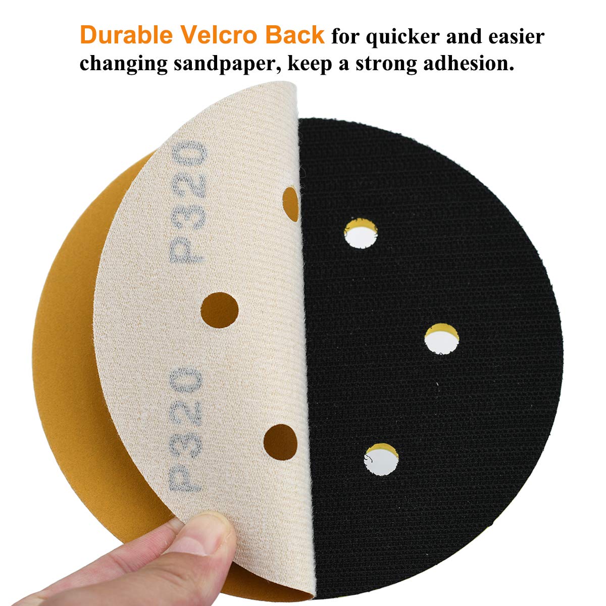 Aiyard 6-Inch 6-Hole Hook and Loop Sanding Discs 320-Grit, Random Orbital Sandpaper for Automotive and Woodworking, 100-Pack