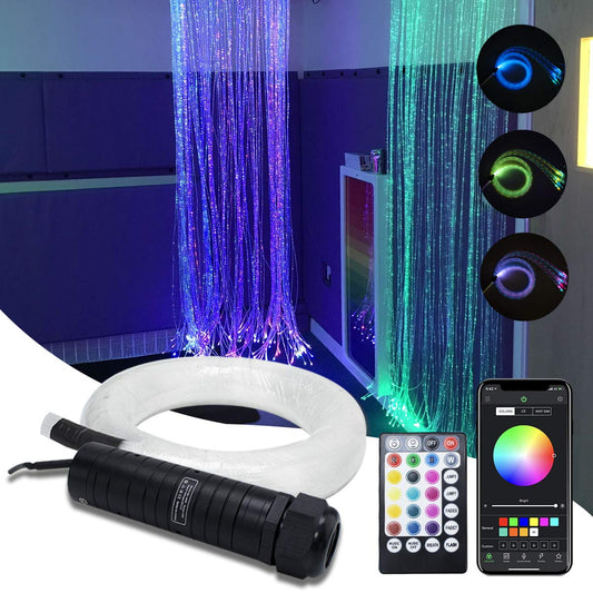 AMKI 6W RGBW Fiber Optic Curtain Light, Bluetooth Waterfall LED for Kids, Sensory Room, Home Decor, 200 Strands, 6.5ft/2m