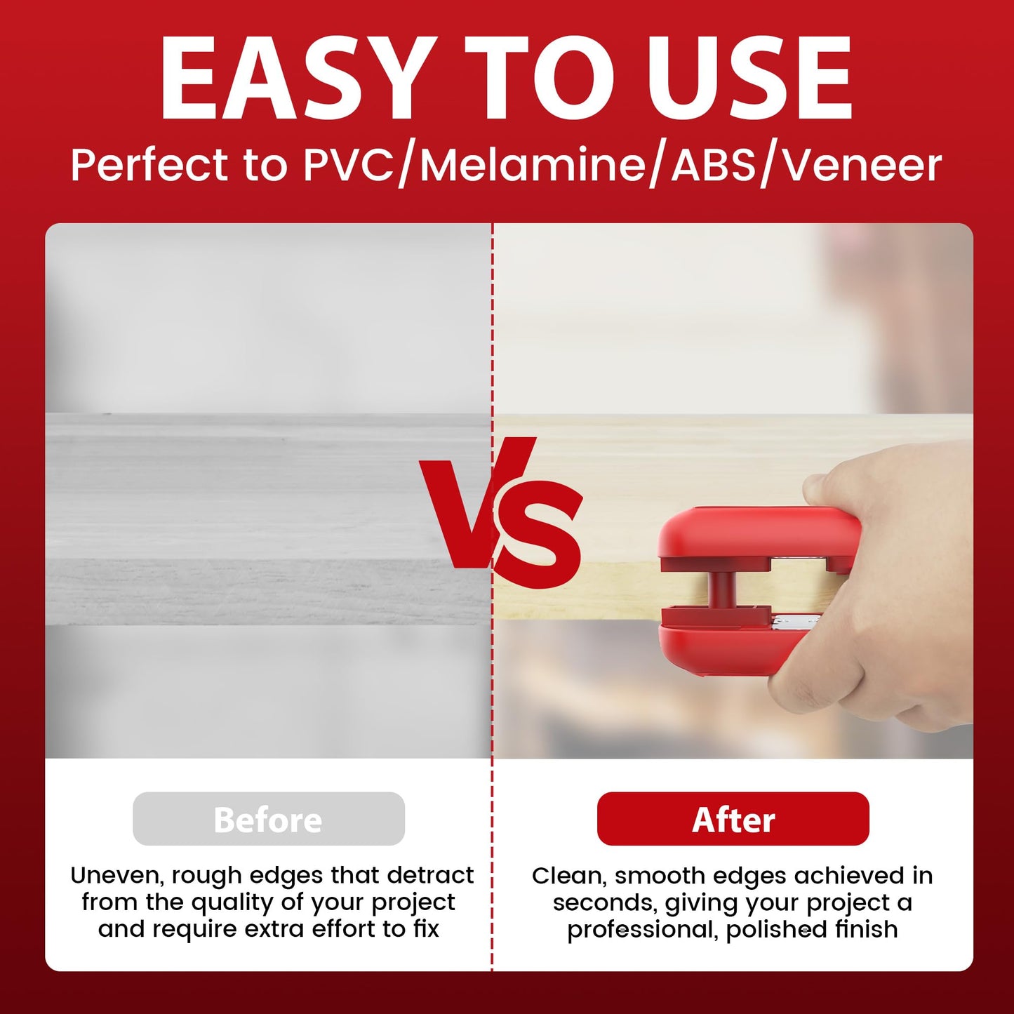 Inseknm Edge Banding Trimmer with Tungsten Carbide Blades, Manual Woodworking Edge Cutter for ABS, PVC, Veneer & Melamine – Red