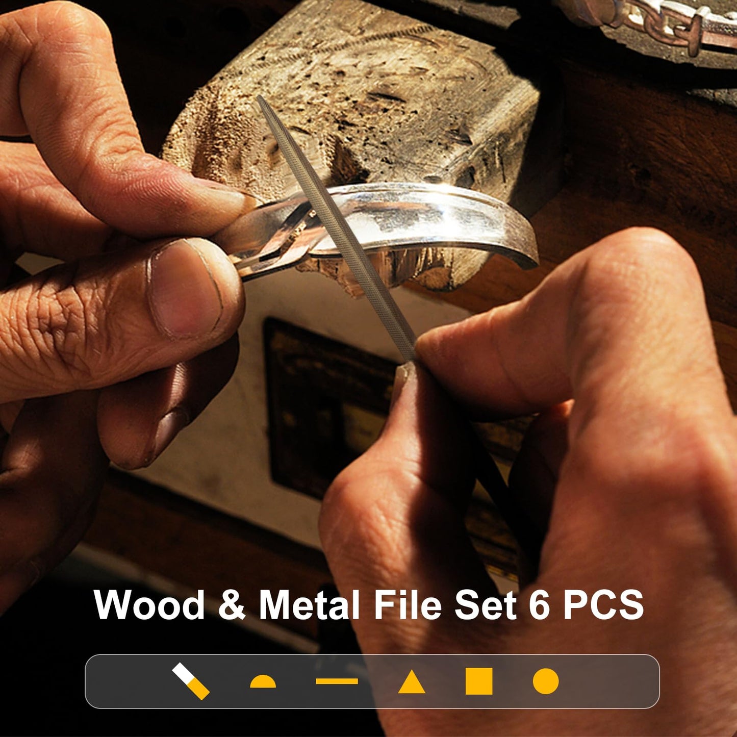 MORROWIND 6-Piece Mini Needle File Set, 0.11" x 5.51" Hardened Alloy Steel for Metal, Wood, Plastic – Flat, Round, Square, Triangle, Half-Round