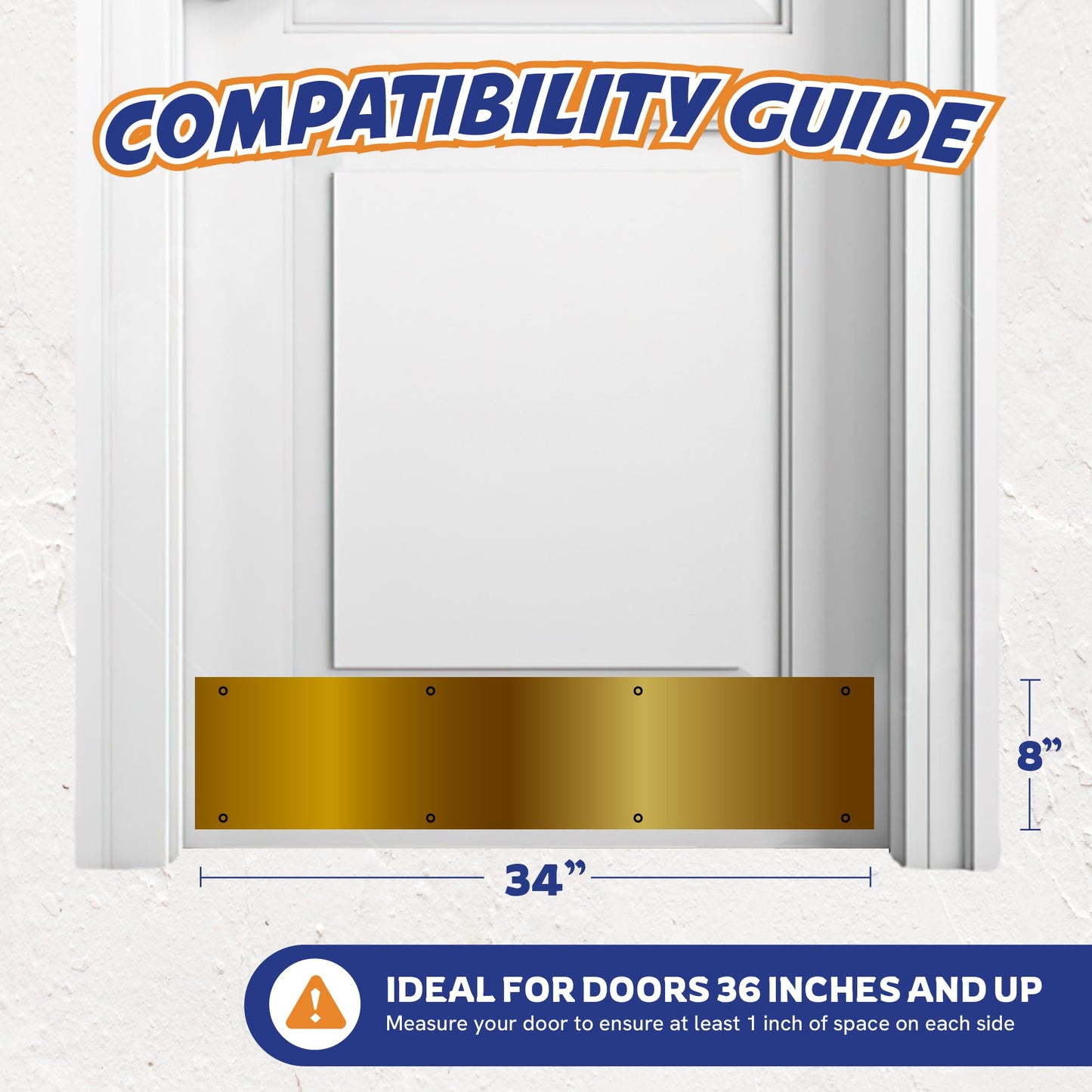 Panther Armor 8x34 Inch Gold Kick Plate, 1mm Thick Stainless Steel, Anti-Corrosive Metal for Dog Scratching, Door Protector, Durable Bottom Plate