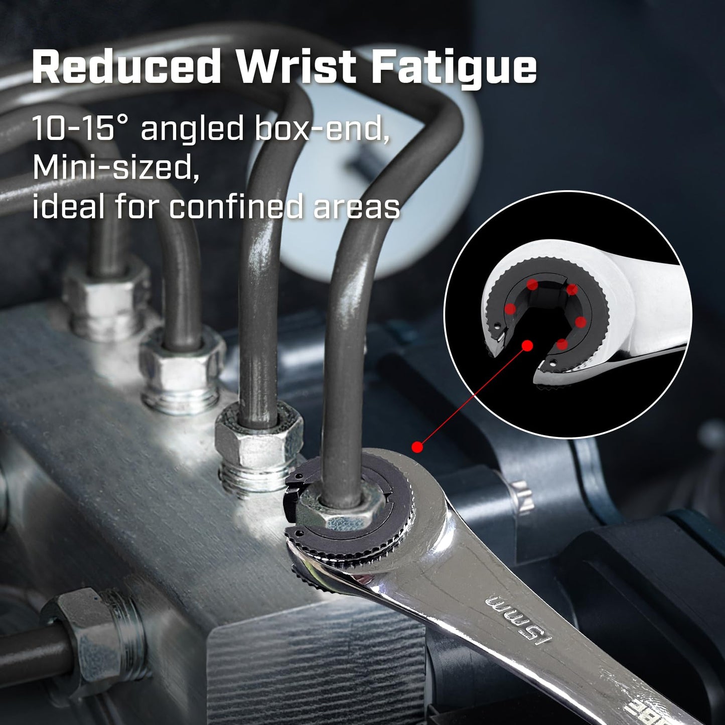 ironcube Brake Line Wrench Set: Metric 10-17mm - Ratcheting Open-end for Nuts on Fuel, Brake or Air Conditioning Lines