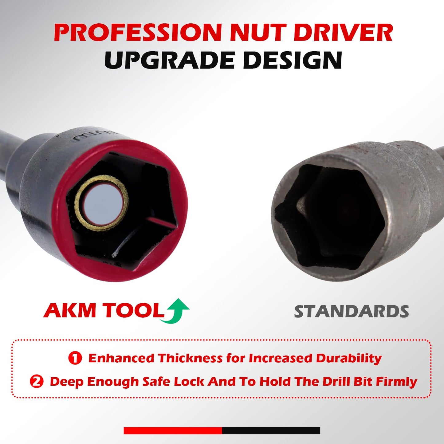 AKM TOOL 35PCS Magnetic Nut Driver Set for Impact Drill, 1/4″ Quick-Change Hex Shank, SAE & Metric Cr-V Steel with Extension & Adapter