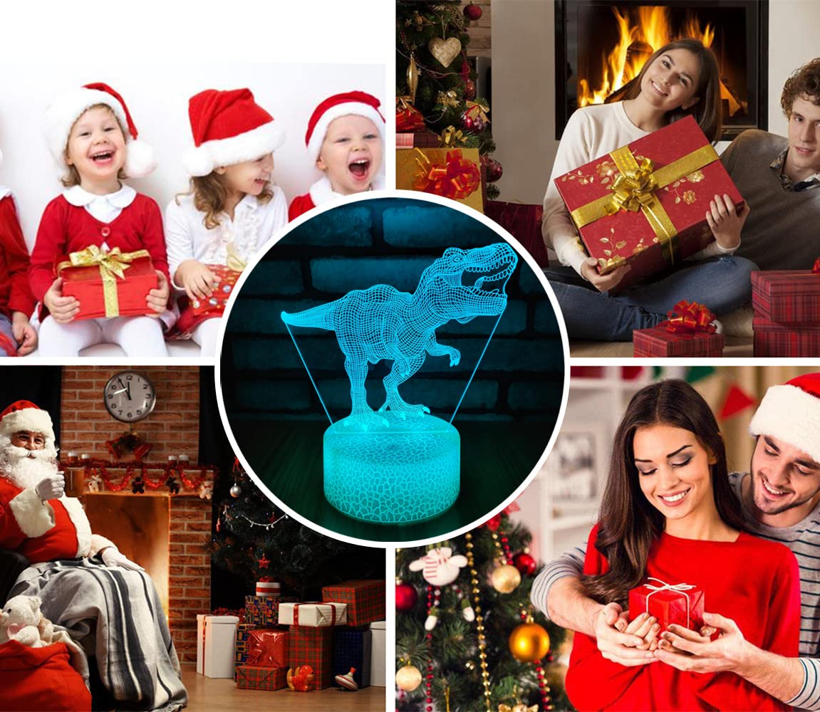 i-CHONY Dinosaur 3D Night Light T-Rex for Kids, 16-Color Dimmable LED Lamp with Remote, Touch Control & USB, Gift for Boys Girls