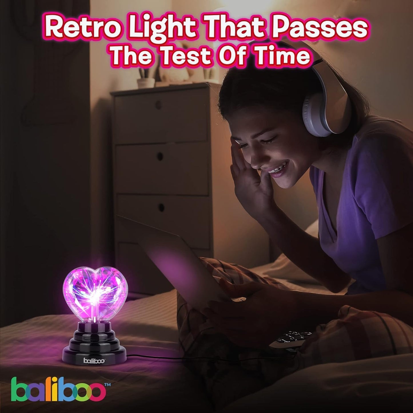 BALIBOO 4" Heart Plasma Lamp – Touch-Activated Lightning Globe, USB & Battery Powered, Interactive Science Ball, Valentine's Gift