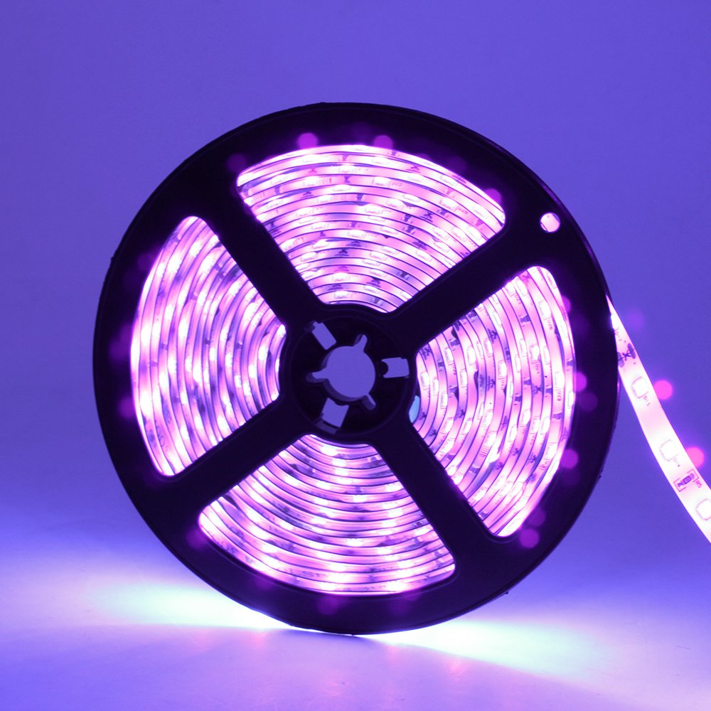 YGS-Tech 24W UV Black Light LED Strip 16.4FT (5M), 300 LEDs 395–405nm, Non-Waterproof Blacklight with Power Supply