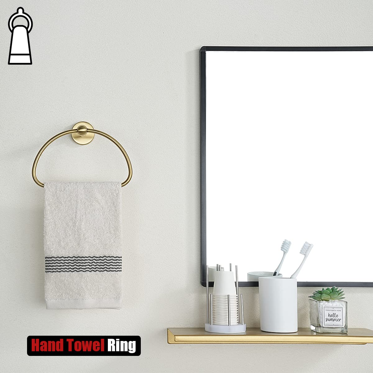 JQK Towel Ring Light Gold, Stainless Steel Half Ring Towel Holder for Bathroom, 7 Inch Brushed Golden Wall Mount, TR160-BG