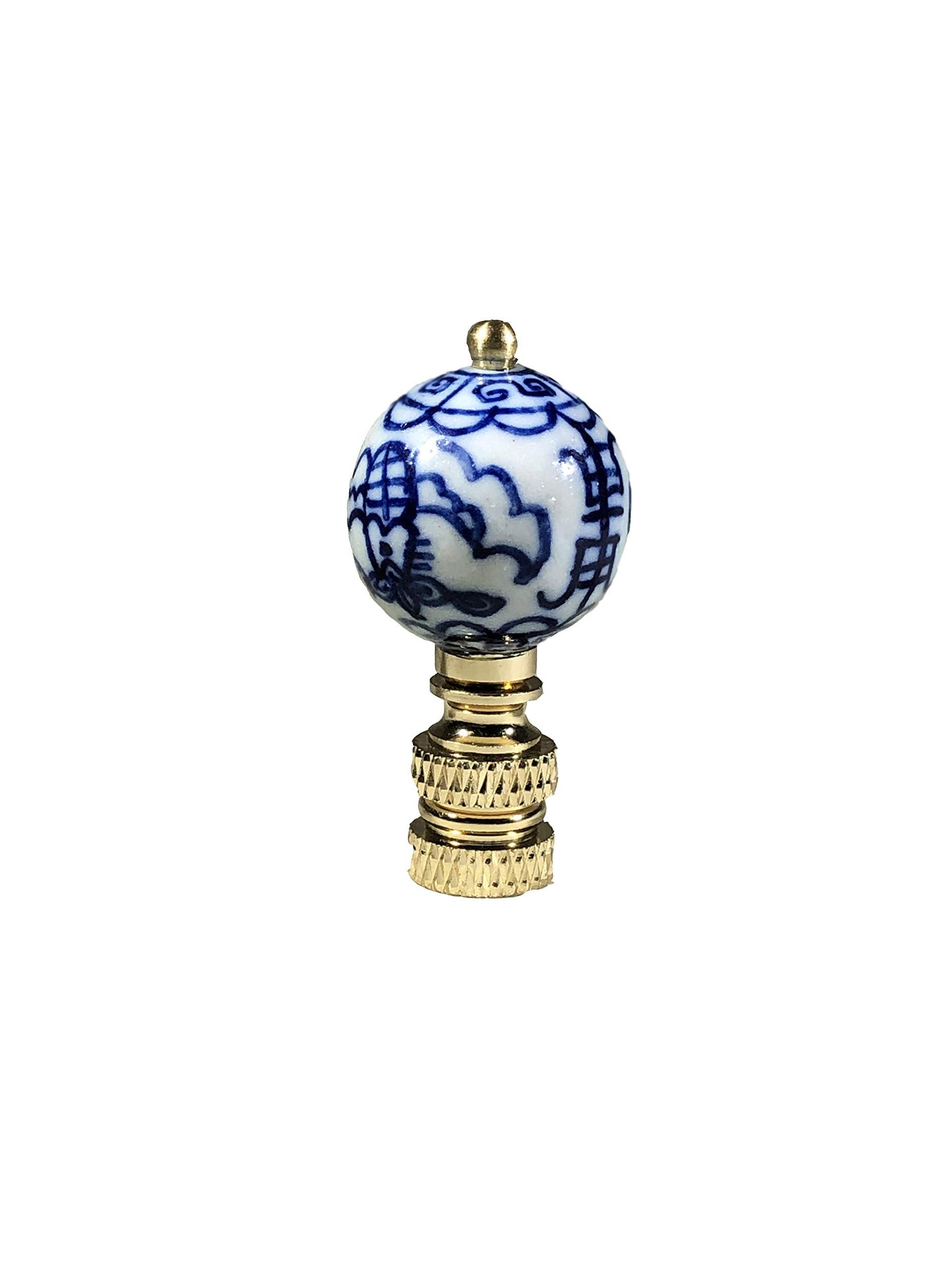 Royal Designs, Inc. Decorative Chinoiserie Blue and White Lamp Finials (Asian Motif - 2 Pk)