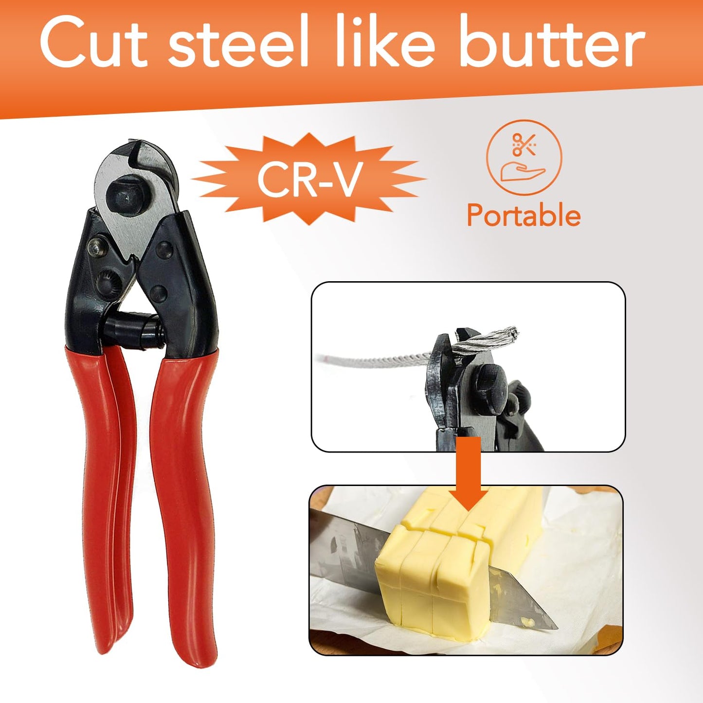 Guanlotion Heavy Duty Cable & Wire Cutter, Stainless Steel, Cuts Up to 5/32" Aircraft Wire, Rope, Bike Brakes, DIY Projects