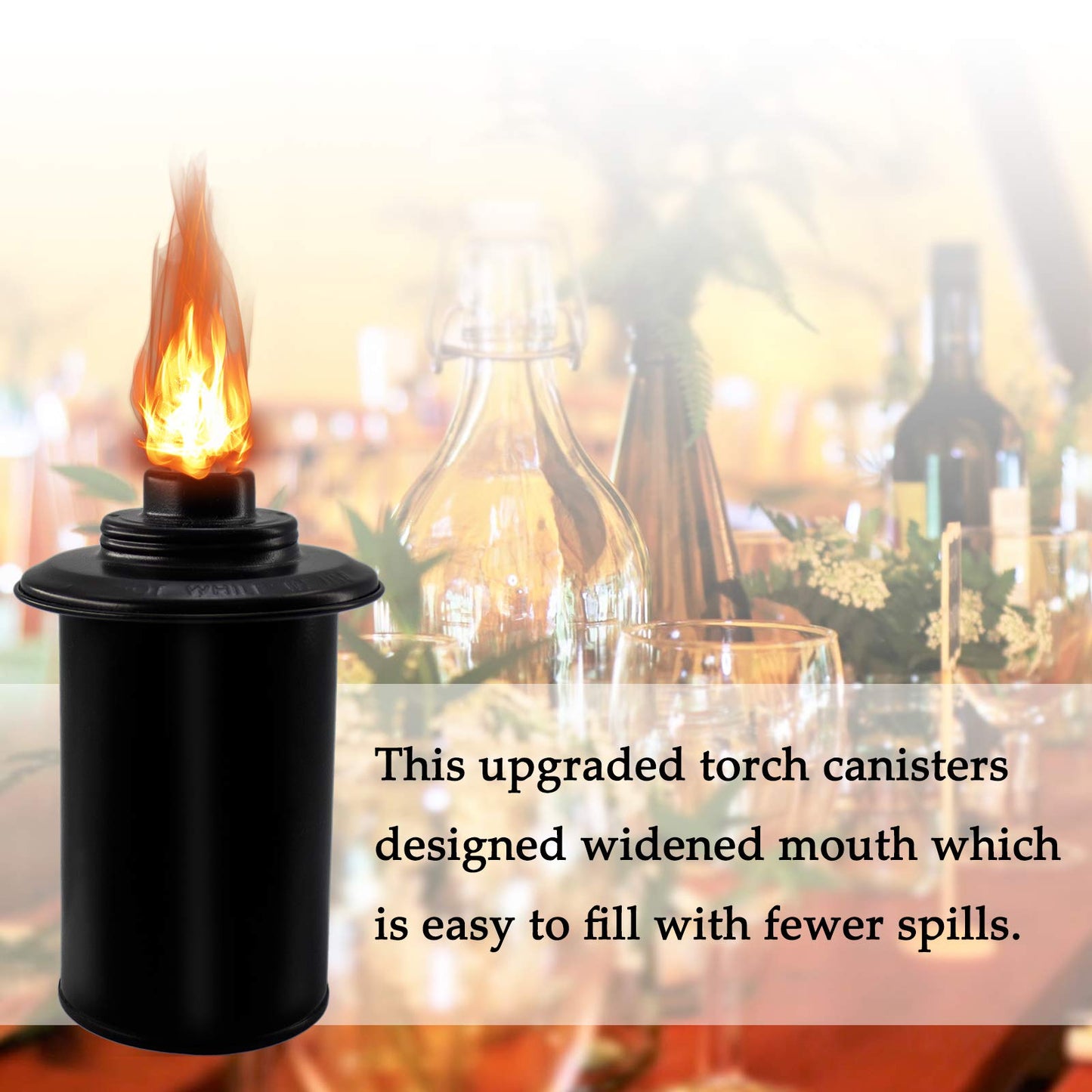 TaoTazon 12oz Torch Replacement Canisters – Refillable Bamboo Lantern Torches for Yard, Patio, Garden, Deck, Party & Landscape