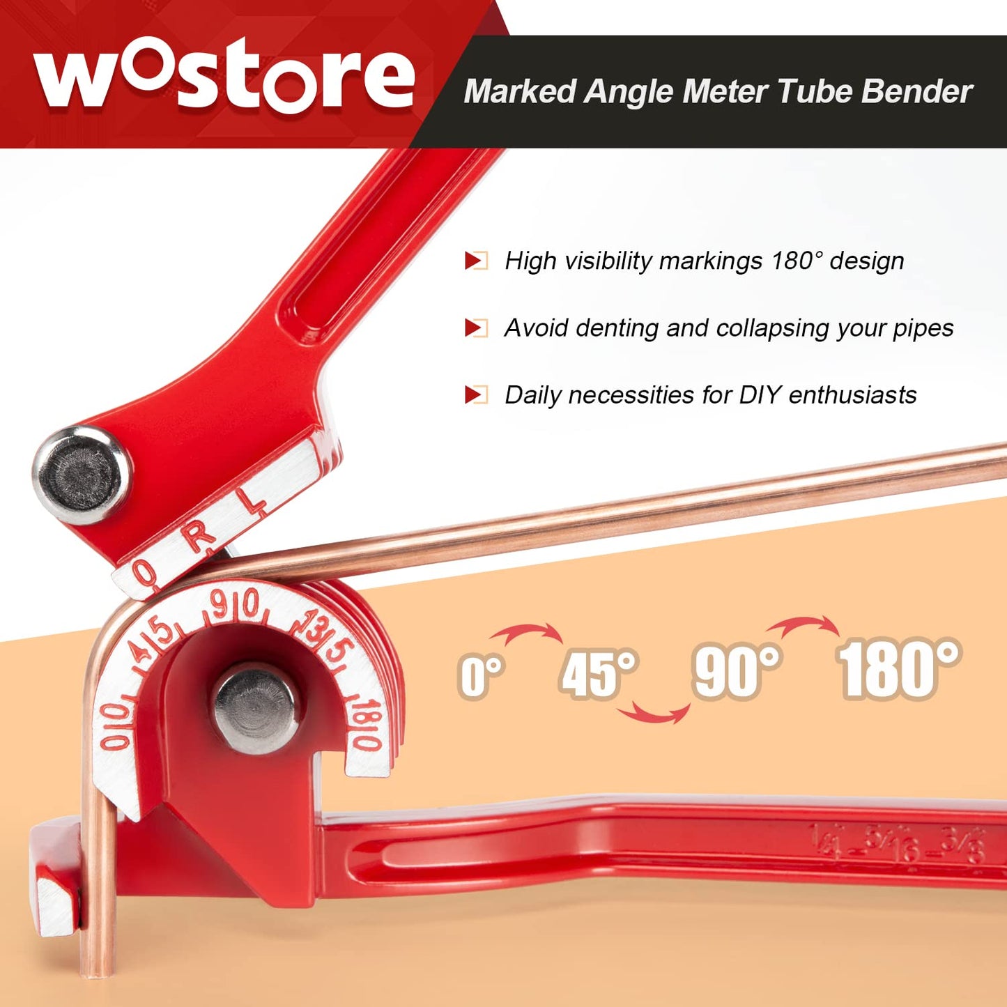 Wostore 180 Degree Tubing Bender for 1/4 5/16 and 3/8 Inch Copper Aluminum Thin Stainless Steel Red