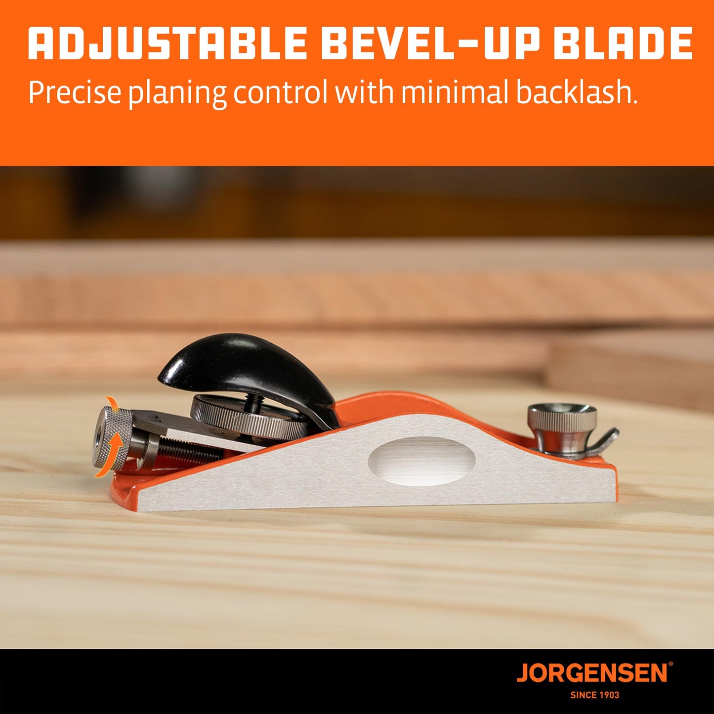 JORGENSEN No.60-1/2 6-1/4" Wood Hand Planer, Low Angle Block Plane for Trimming, Craft & Woodworking, Adjustable Mouth, Ductile Iron Body