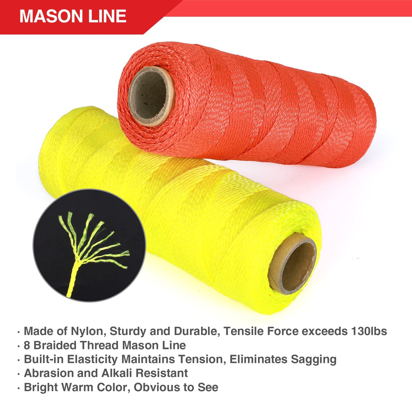 Goldblatt 4-Piece Mason Line Clamp & String Set with Red & Orange Nylon Twine Rolls, Concrete & Masonry Measurement Tools