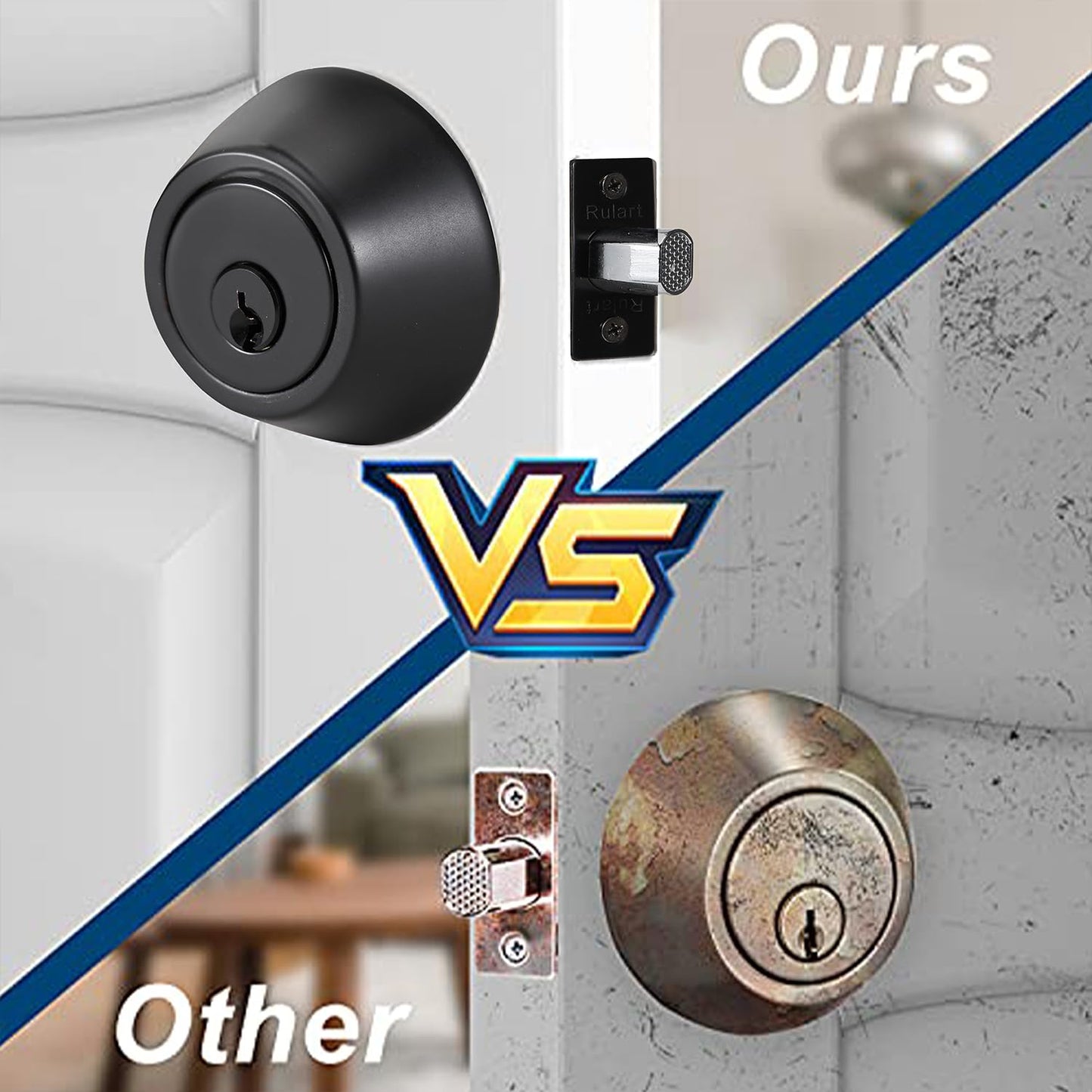 Double keyed Deadbolt Lock - Keyed on Both Sides, 2-Way Adjustable Cylinder Deadbolt (Privacy/Passage), Satin Stainless Steel(Black, Double Side)