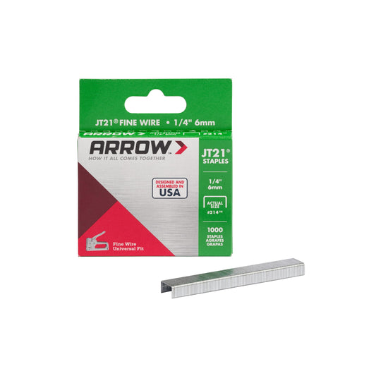 Arrow 214 JT21 Thin Wire Staples, 1/4" Legs x 7/16" Crown, 1000-Pack, for Staple Guns, Upholstery, Crafts & General Repairs, Grey