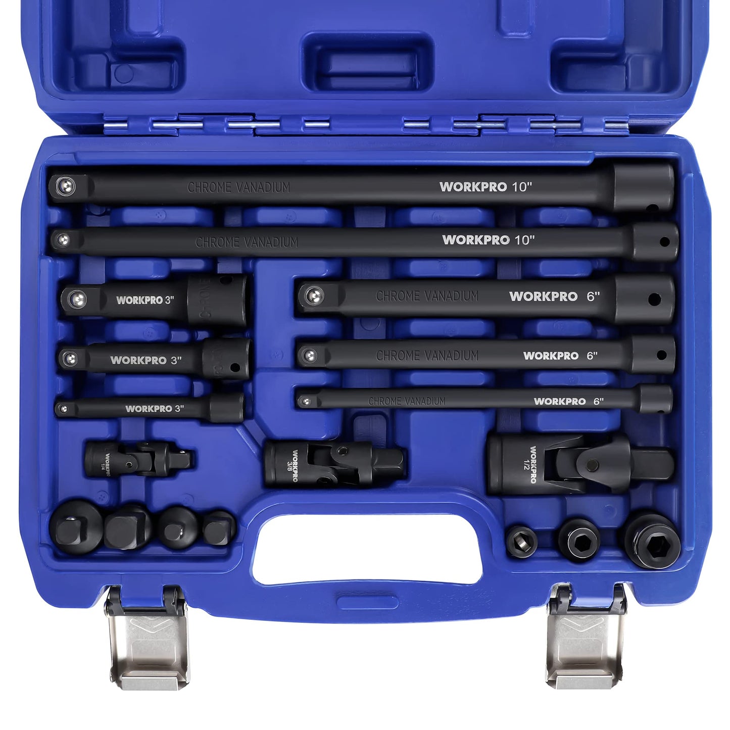 WORKPRO 18-Piece Impact Socket Extension Set with Adapters, Ratchet Extensions, Swivel Joints & Coupler, 1/4", 3/8" & 1/2" Drive