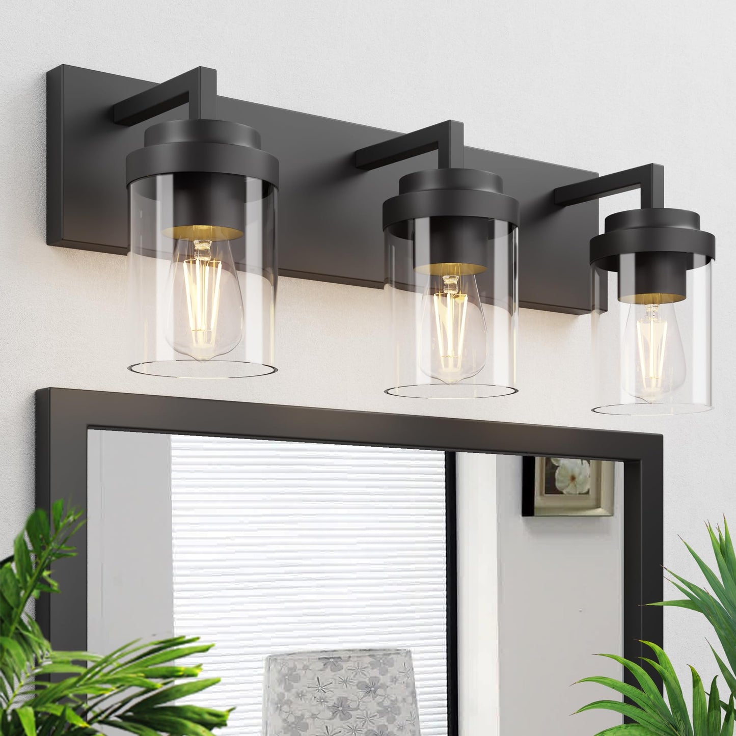 Espird 3-Light Bathroom Vanity Light, 22" Matte Black Wall Sconce with Clear Glass Shade, Modern Lighting for Mirror & Living Room
