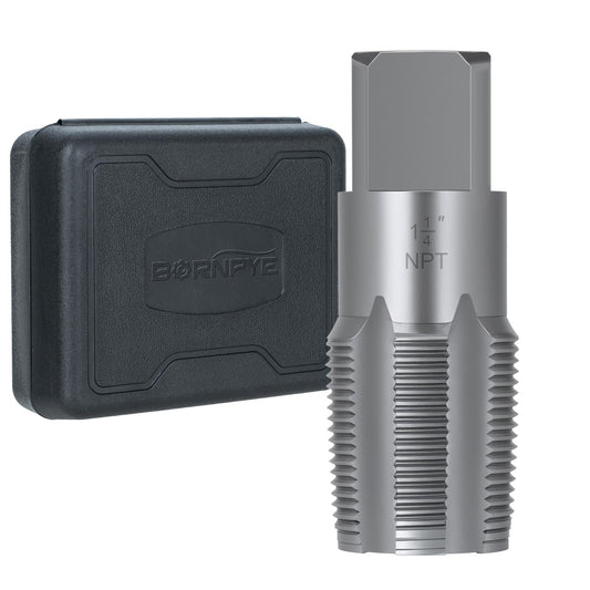 1-1/4"-11-1/2 NPT Pipe Tap Set, Precision Carbon Steel Threading Tool for Cleaning & Re-Threading Damaged Pipe Threads, Includes Durable Plastic Case