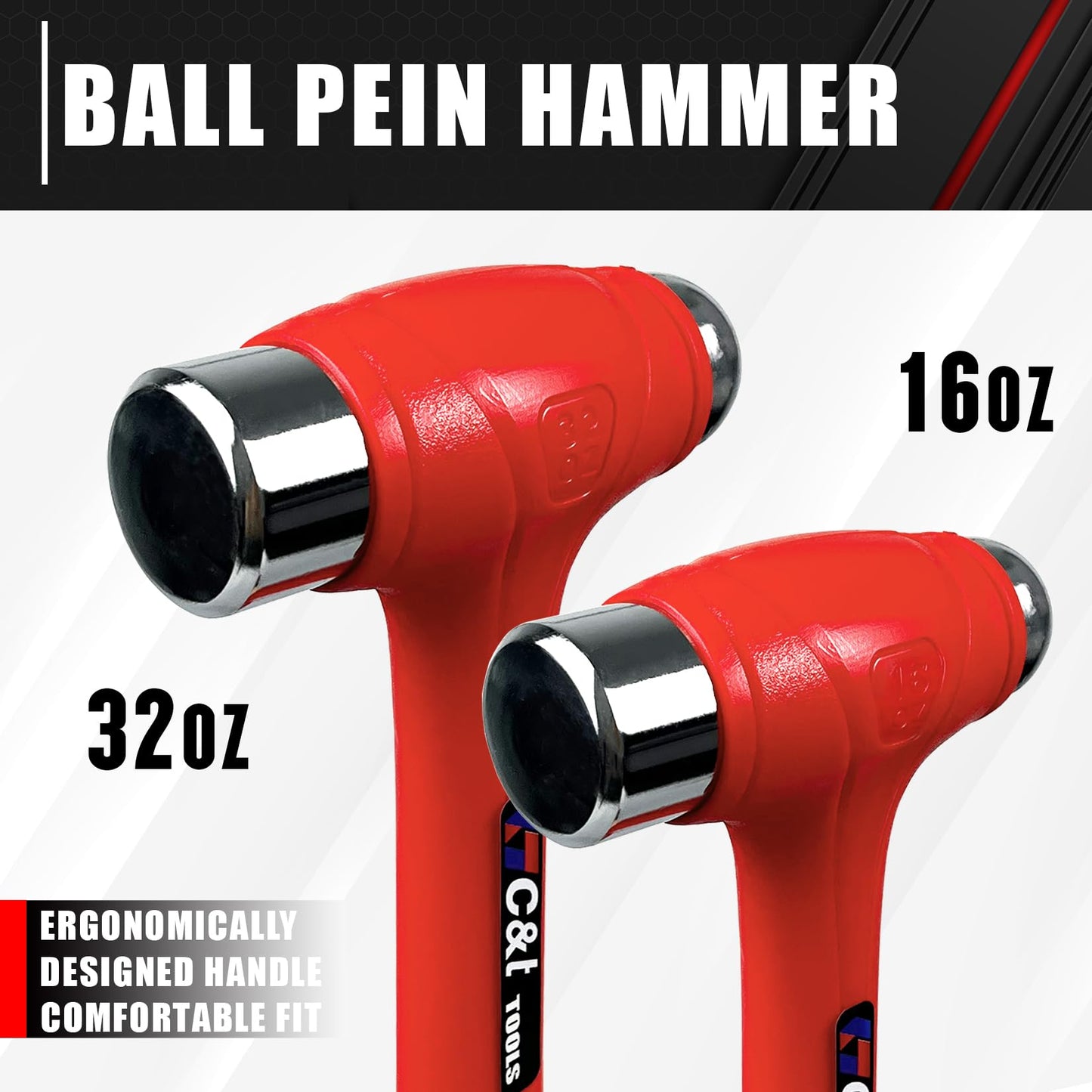 C&T 5-Piece Hammer & Mallet Set – 16oz & 32oz Ball Peen, 32oz Rubber Mallet, 3lb Sledge & Cross Peen, Fiberglass Handles