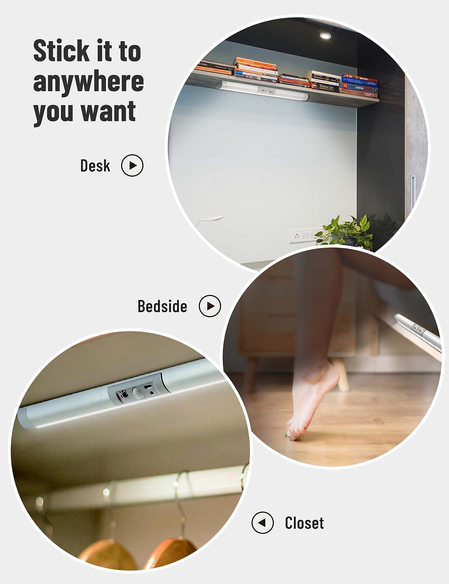 Joyzy 2-Pack Motion Sensor Closet Lights, Eye Protection LED, Battery & Rechargeable, Wireless for Wardrobe, Pantry, Cabinet Lighting