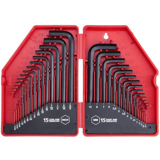 EFFICERE 30-Piece Hex Key Set, SAE & Metric Allen Wrenches, L-Shape, Chrome Vanadium Steel, Chamfered Tips, Storage Case