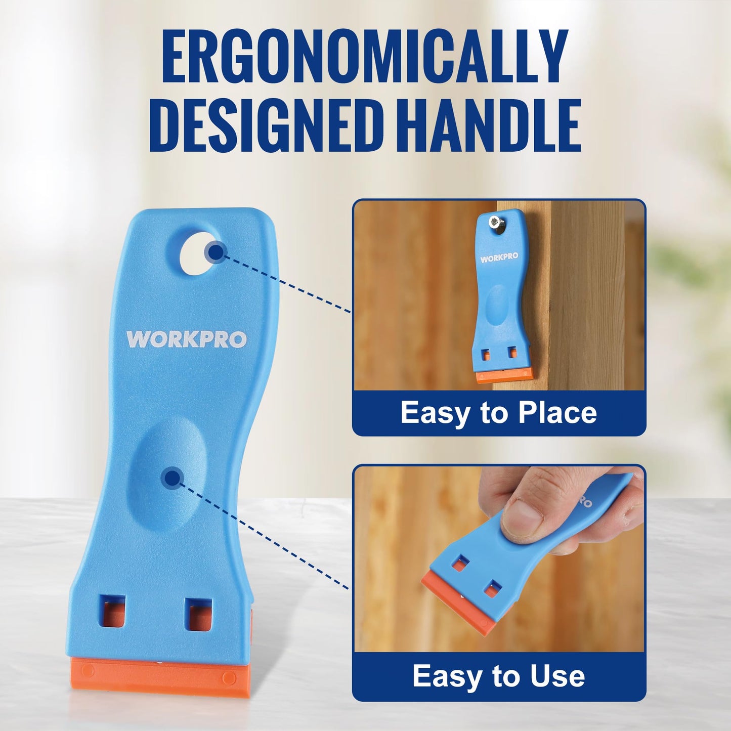 WORKPRO 3-Piece Plastic Razor Scraper with 120 Blades – Gasket, Label & Adhesive Remover for Glass, Windows, and Surfaces