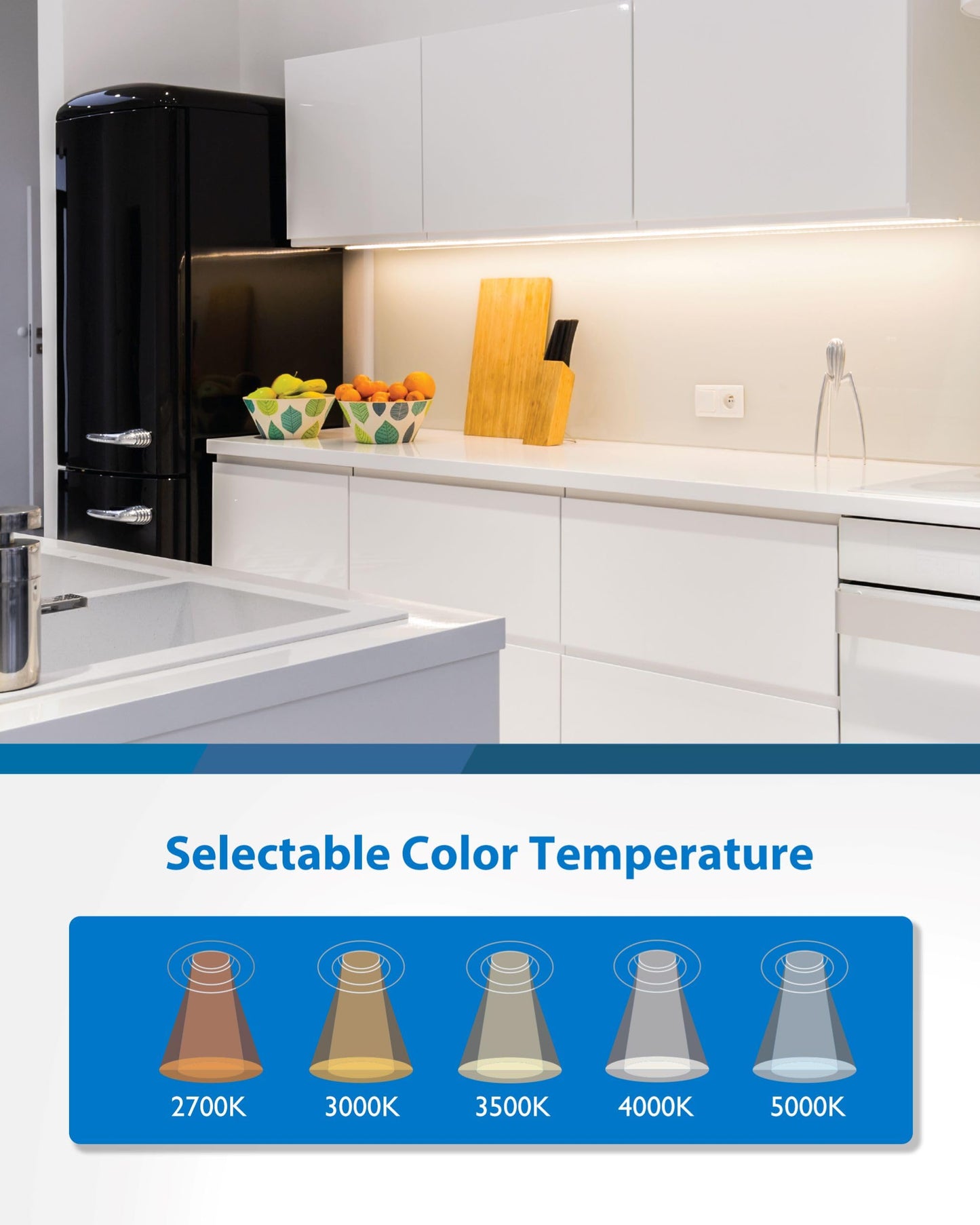 NICOR 24” LED Under Cabinet Light - Hardwired, Dimmable, 9W, 612-648 Lumens, CCT 2700K-5000K, UCB Series Kitchen Lighting