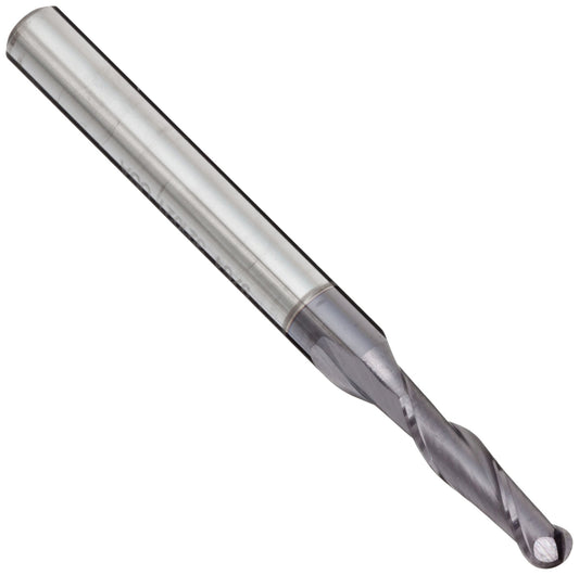 Melin Tool AMG-B 0.125" Carbide Ball Nose End Mill, 2 Flute, 30° Helix, AlTiN Coated, 1.5" OAL, 0.125" Shank