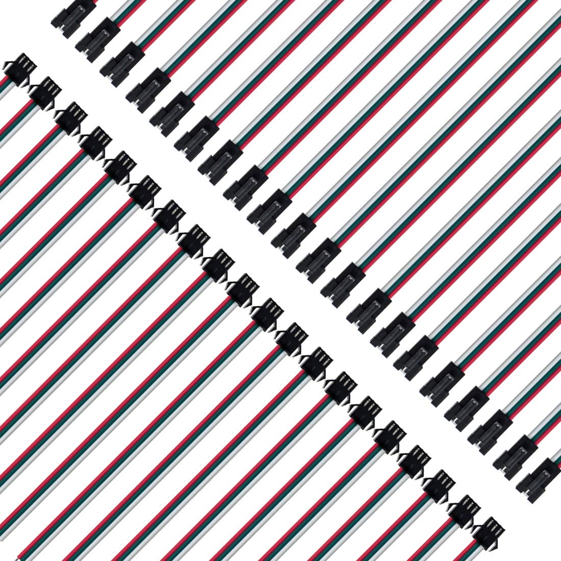BTF-LIGHTING 20 Pairs JST SM 3 Pin Connectors for WS2812B WS2811 WS2812 WS2814 SK6812 FOCB CCT LED Strip Female Male 15cm 22awg Wire